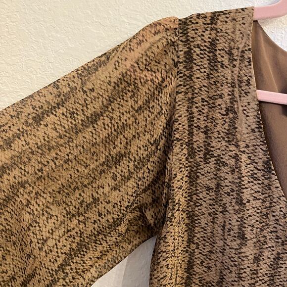 Rory Beca Silk Snakeskin Print Mini Shift Dress Small Cuff Blouson Sleeves Brown - Picture 5 of 12
